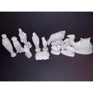 Byron Molds Nativity 12 Pc  Set Vintage 1973 Unpainted ceramic